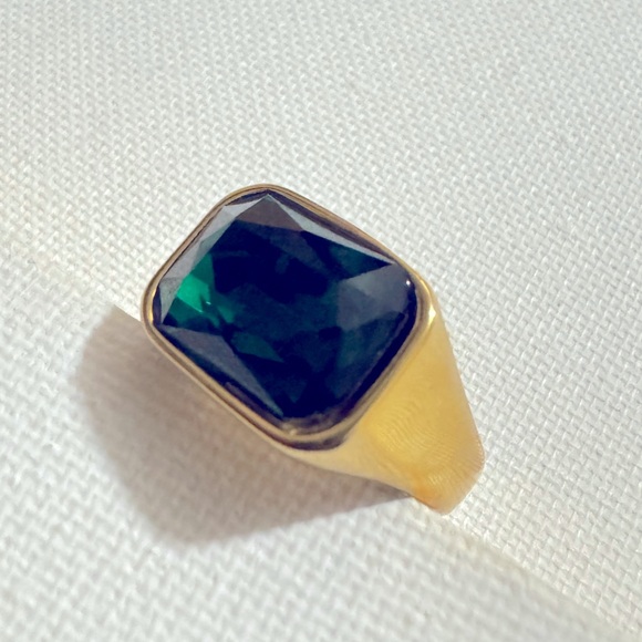Gold Plated Titanium Steel Square Stone Ring Green - Picture 7 of 7